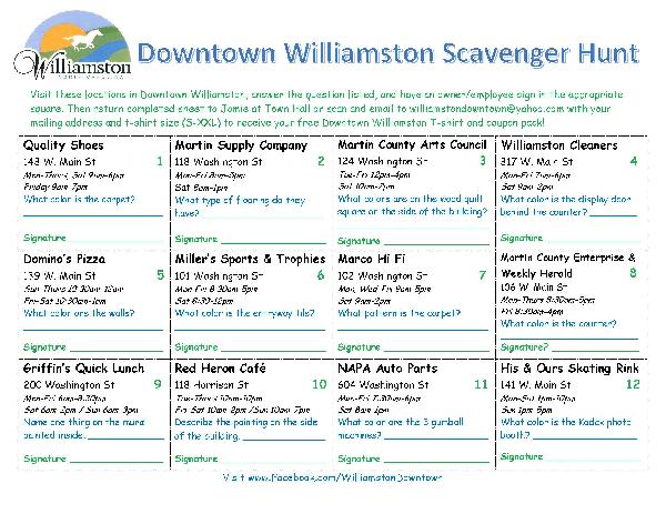 Downtown Williamston Scavenger Hunt front page